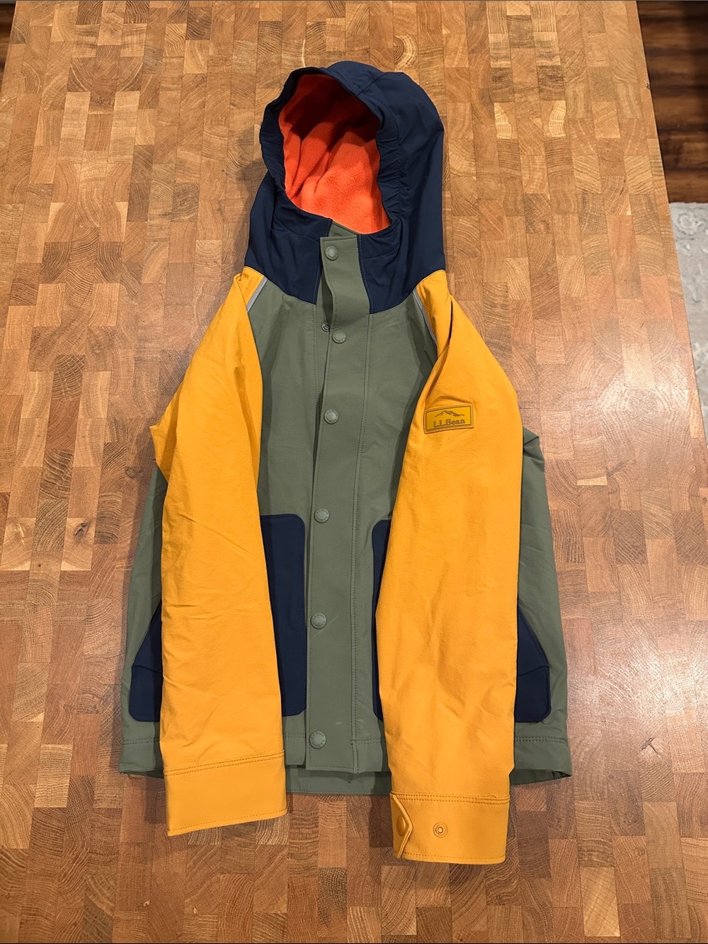 L.L. Bean Boys Colorblock Hooded Rain Jacket Size 8